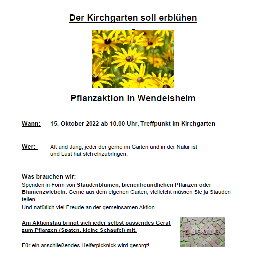 You are currently viewing Der Kirchgarten soll erblühen – Pflanzaktion in Wendelsheim