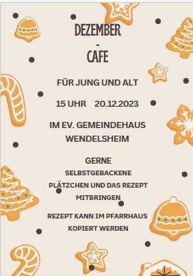 Read more about the article Dezember-Café am 20. Dezember 2023 um 15 Uhr für Jung und Alt im Ev.Gemeindehaus in Wendelsheim