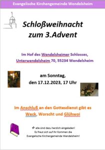 Read more about the article Schloßweihnacht zum 3.Advent – am 17.12.2023 um 17 Uhr im Hof des Wendelsheimer Schlosses